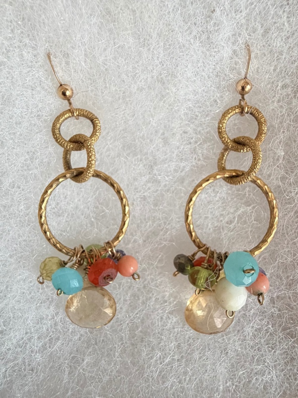 Anna Balkan Gold Hoop Dangle Earrings with Semi-Precious Stones